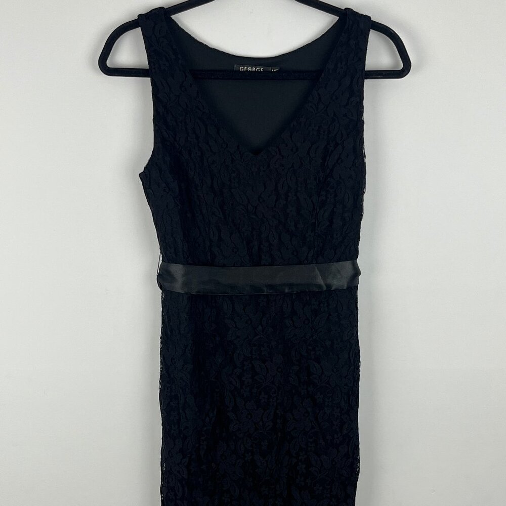 George Dress A Line Size M Black Floral Sleeveless Line Bow Nylon Spandex Polyes